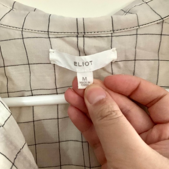 3/$15 Eliot 100% Cotton Windowpane Grid Button Down Blouse in White/Grey - Picture 5 of 7